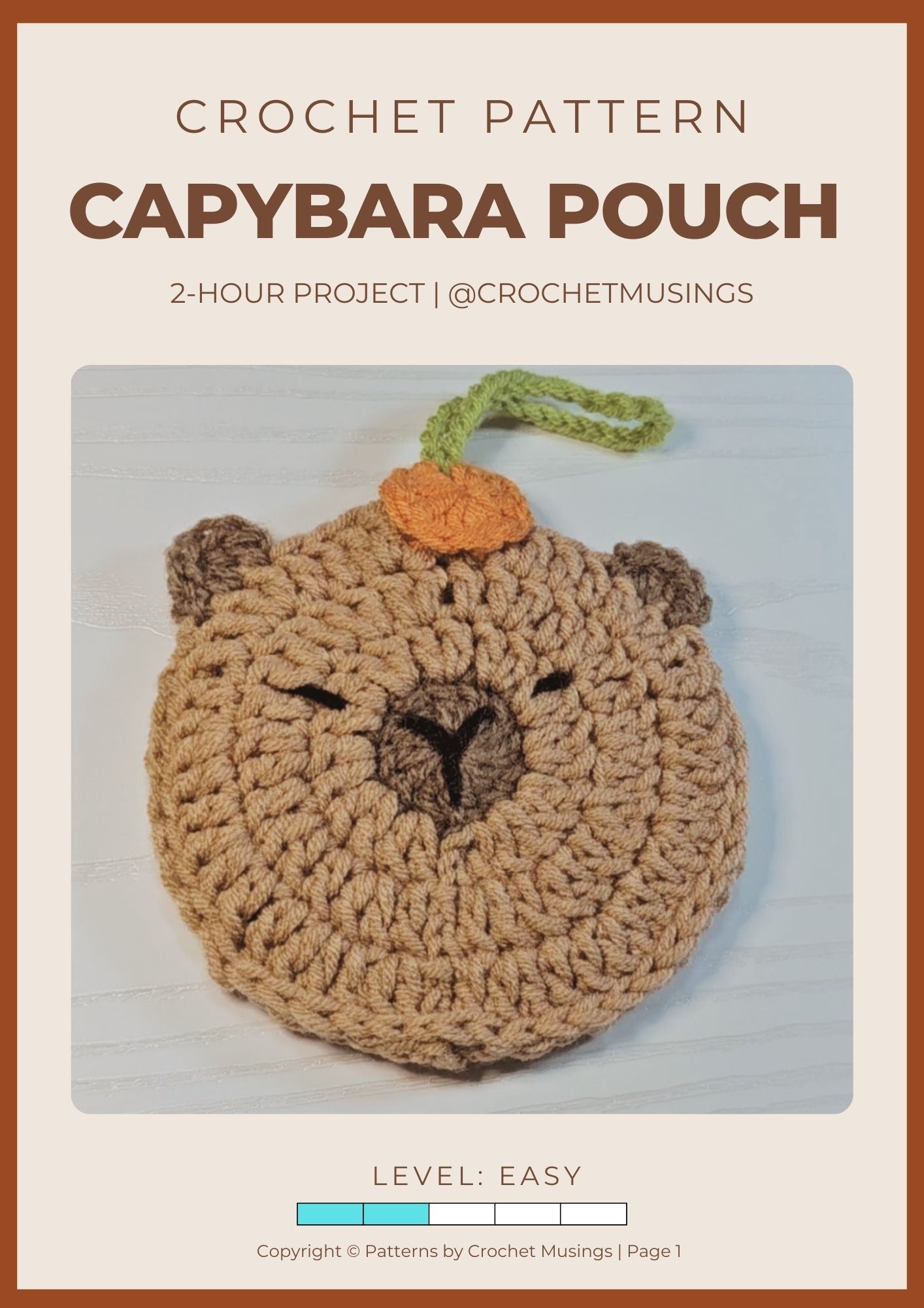 PDF - Capybara Pouch (Low-Sew) Crochet Pattern