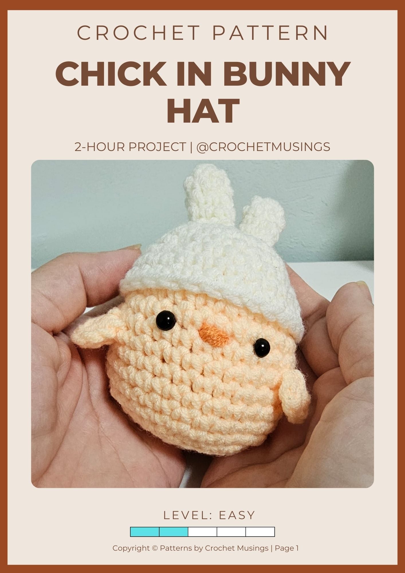 PDF - Chick In Bunny Hat (Low-Sew) Crochet Pattern