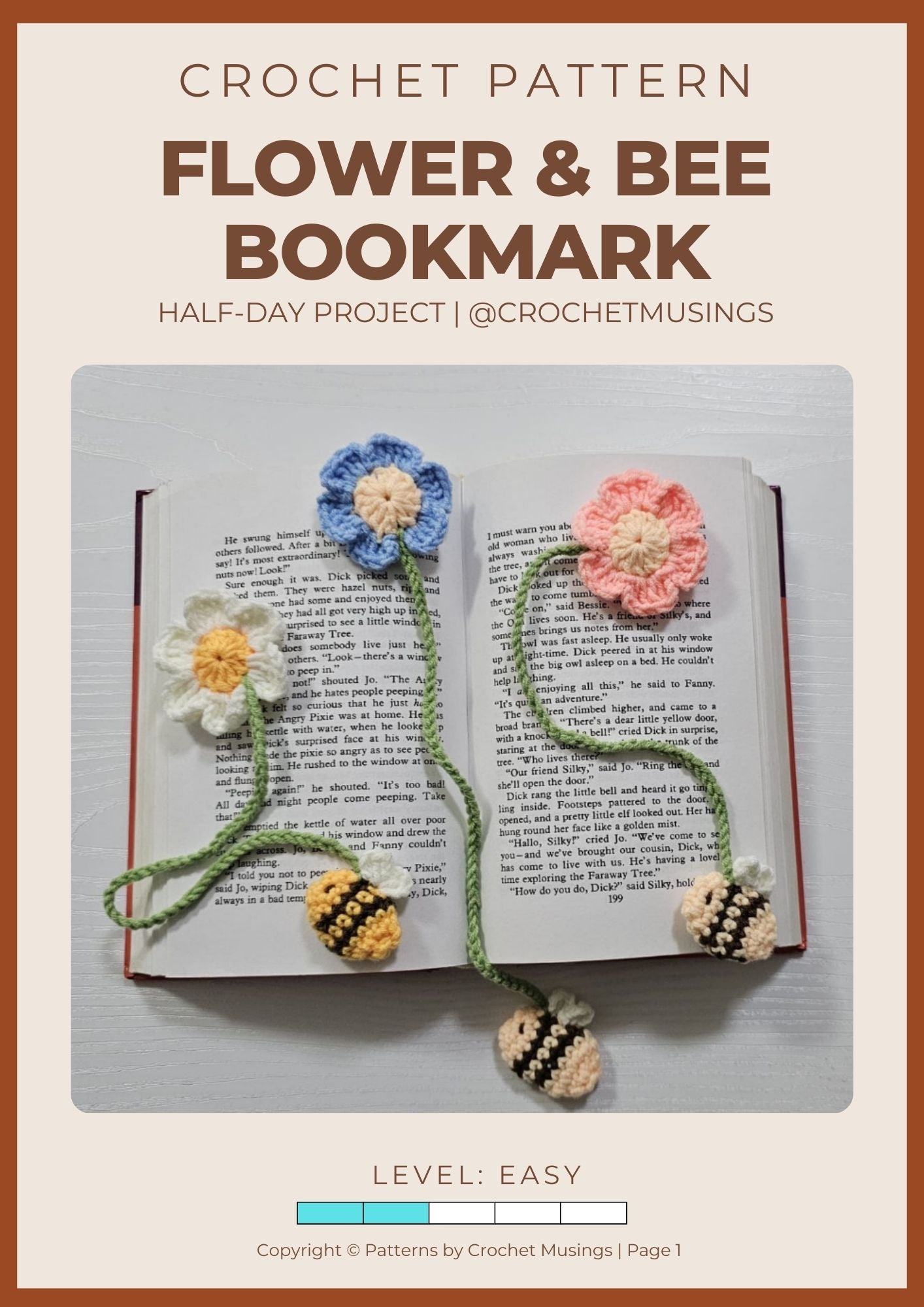 PDF - Flower & Bee Bookmark Crochet Pattern