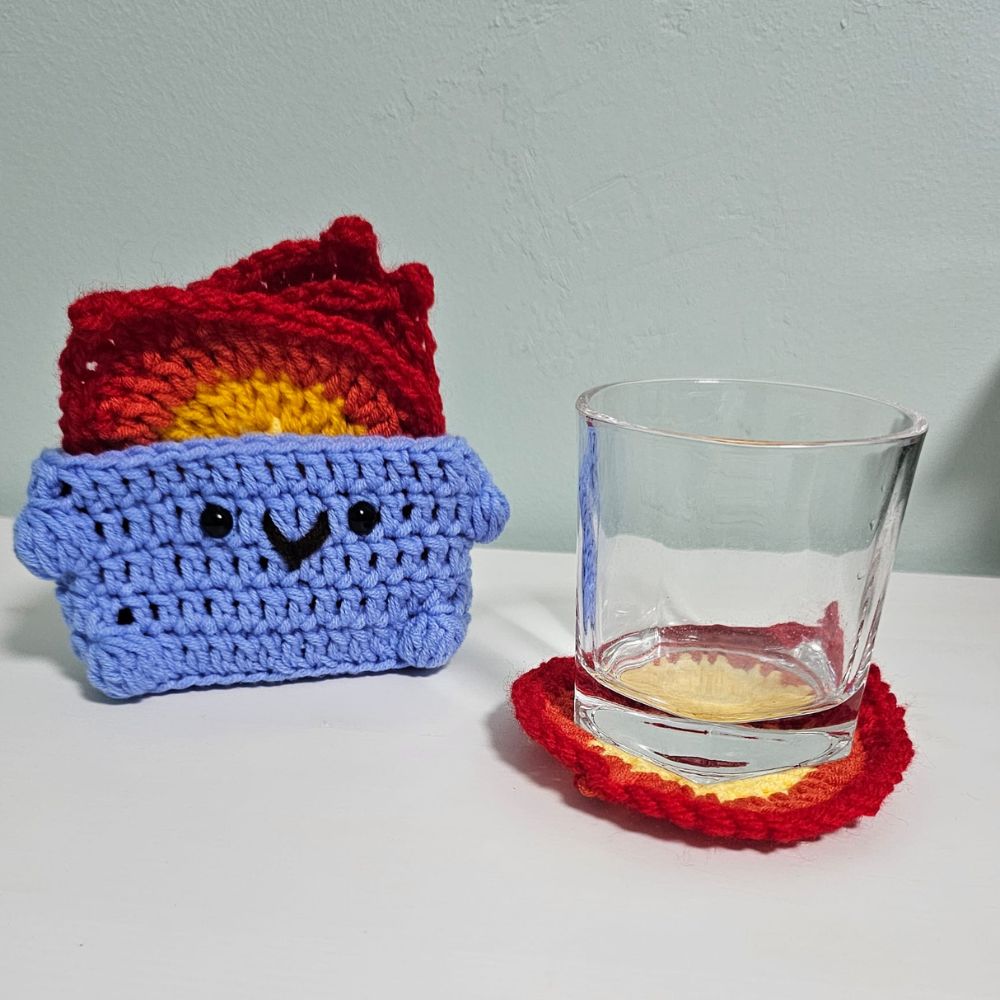 PDF - Dumpster Fire Coaster Set Crochet Pattern (No Sew)