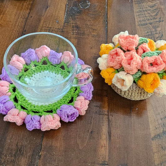 PDF - Flower Bouquet Coaster (No Sew) Crochet Pattern