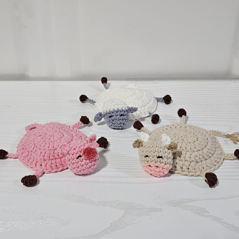 PDF - 3-in-1 Pop-Up Farm Animal Coasters Crochet Pattern