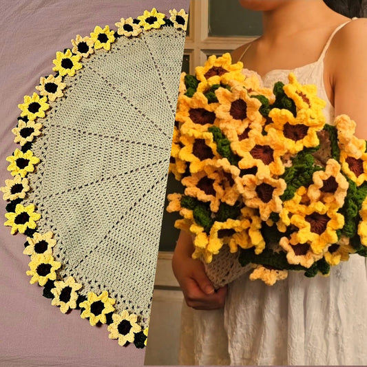 PDF - No Sew Flower Bouquet Blanket (Sunflower) Crochet Pattern