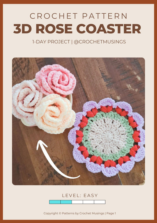 PDF - 3D Rose Coaster Crochet Pattern