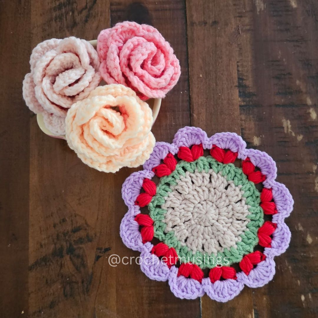 PDF - 3D Rose Coaster Crochet Pattern