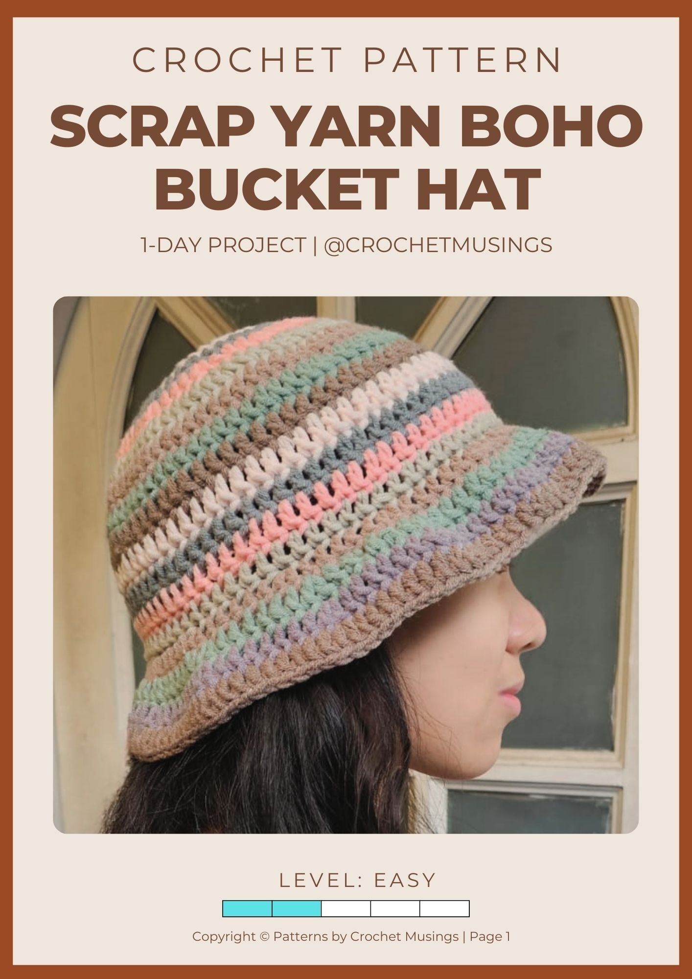 PDF - Scrap Yarn Boho Bucket Hat Crochet Pattern (No Sew)