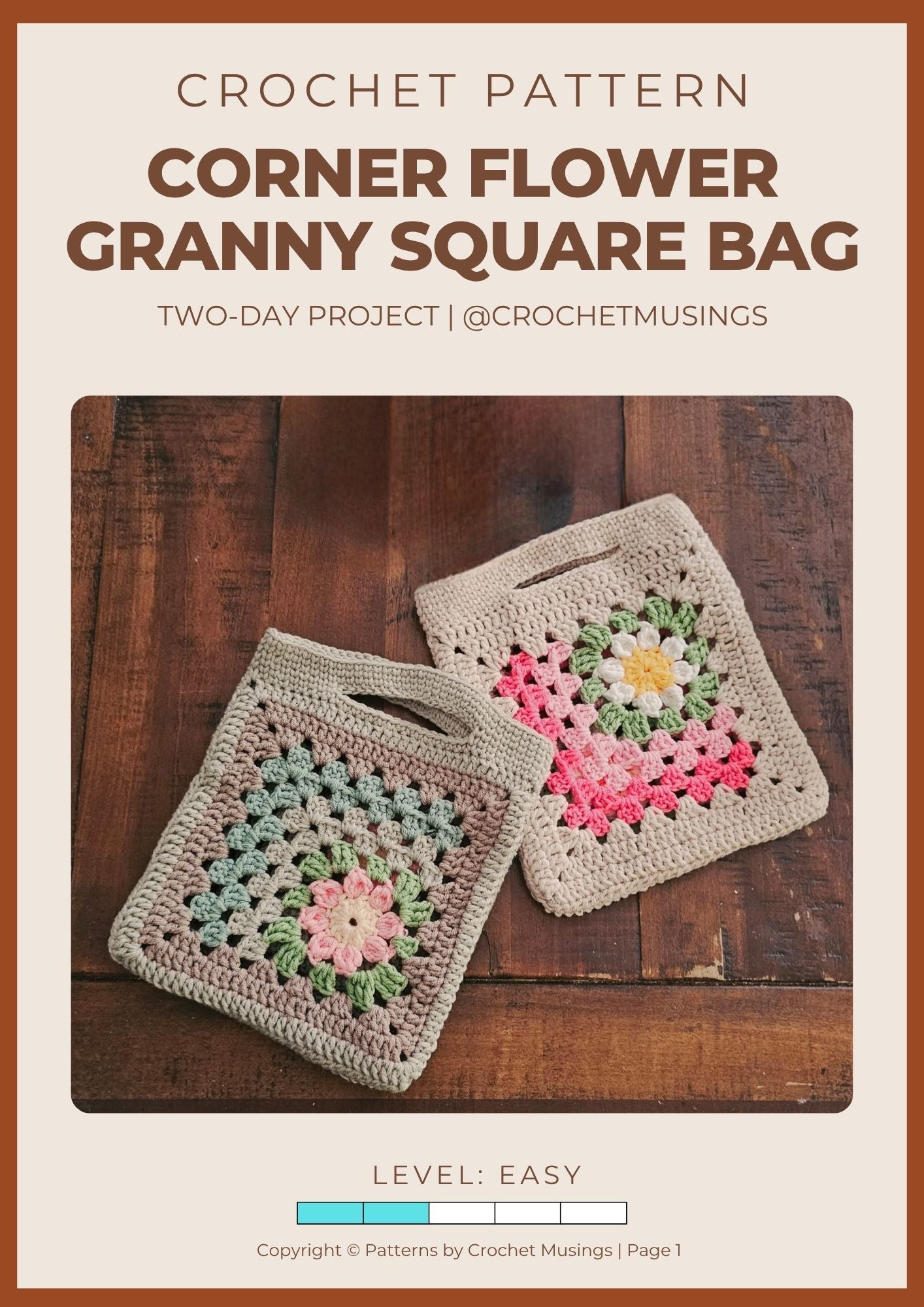 PDF - Corner Flower Granny Square Bag Crochet Pattern