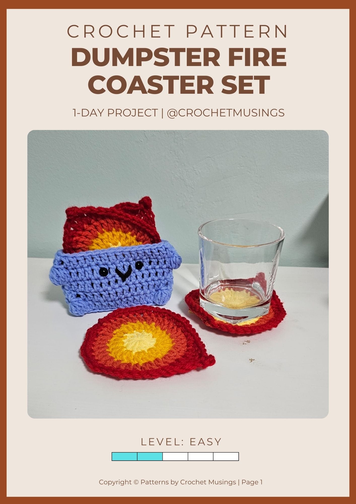 PDF - Dumpster Fire Coaster Set Crochet Pattern (No Sew)