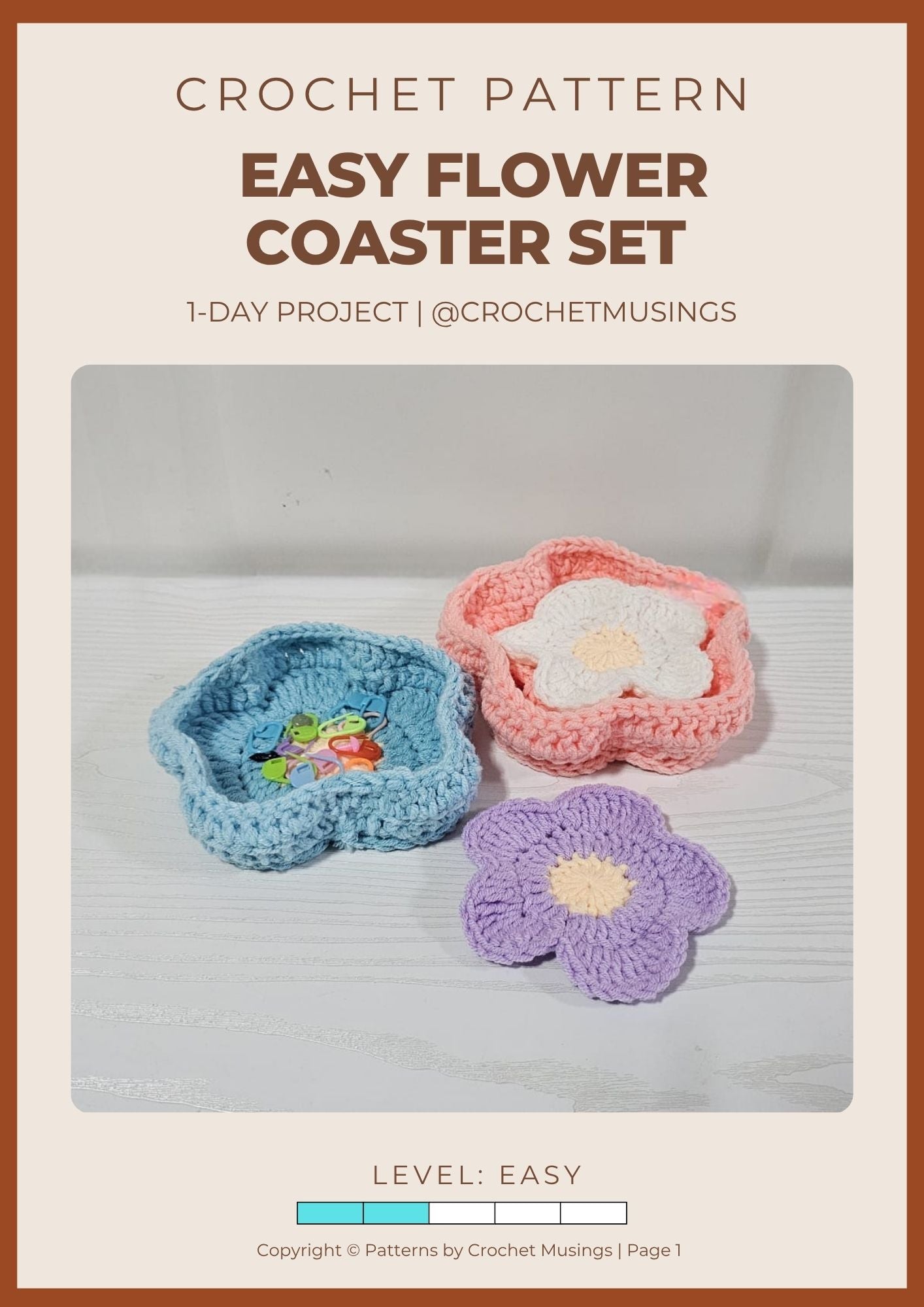 PDF - Easy Flower Coaster Set Crochet Pattern