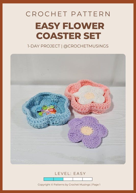 PDF - Easy Flower Coaster Set Crochet Pattern