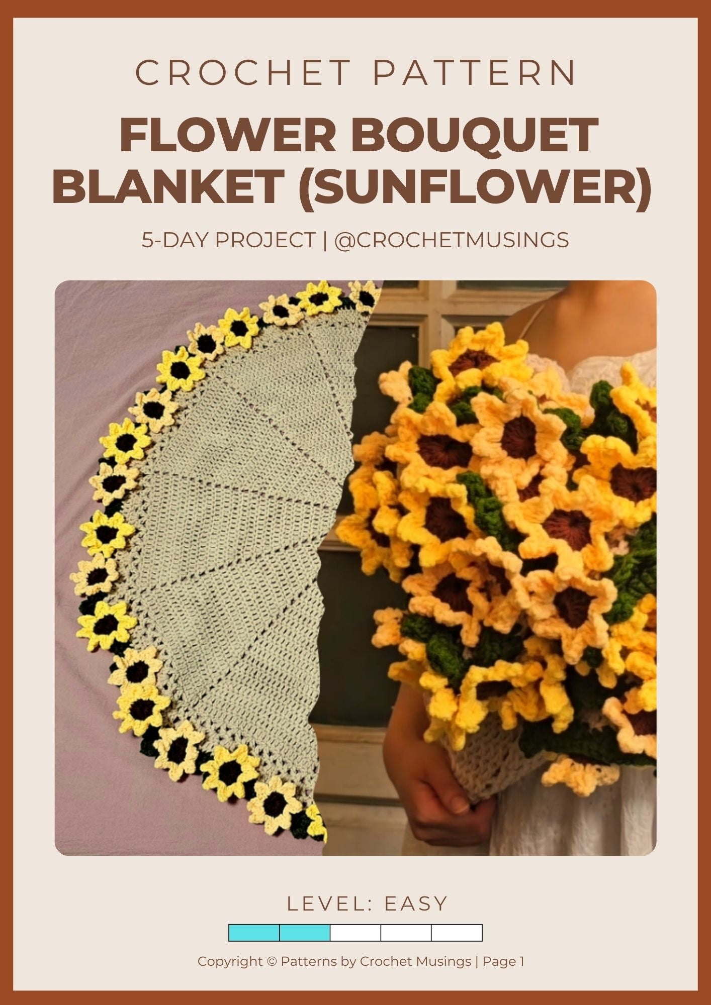 PDF - No Sew Flower Bouquet Blanket (Sunflower) Crochet Pattern