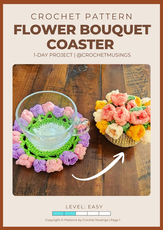 PDF - Flower Bouquet Coaster (No Sew) Crochet Pattern