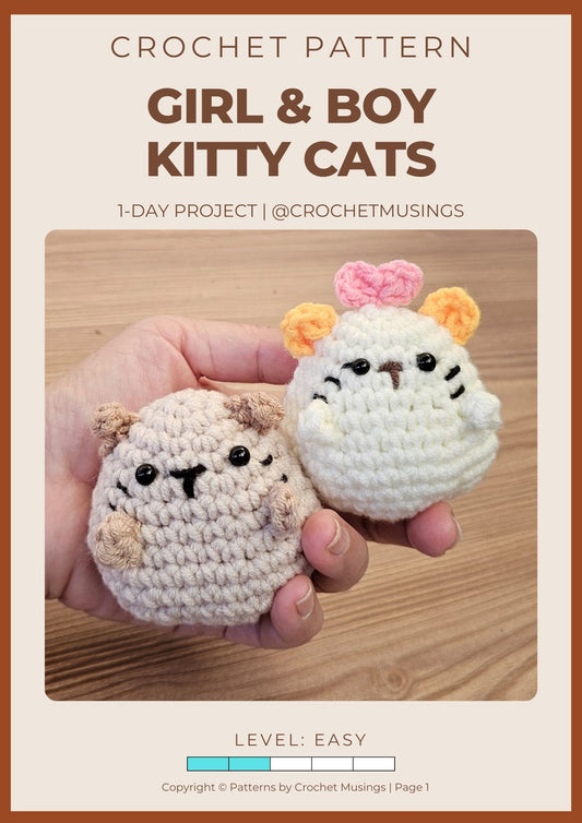 PDF - Girl & Boy Kitty Cats (Low-Sew) Crochet Pattern