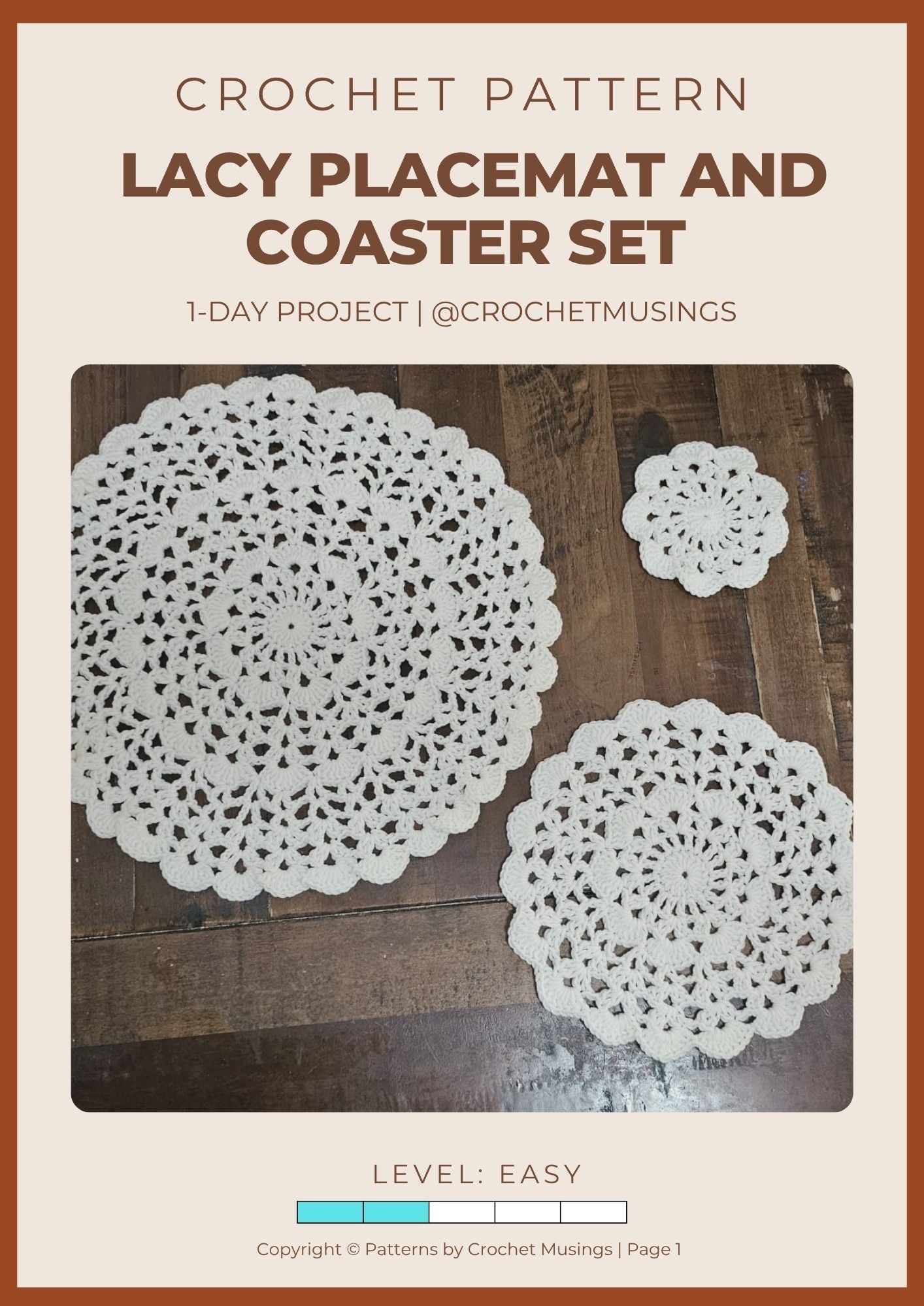 PDF - 3-In-1 Lacy Placemat And Coaster Set Crochet Pattern