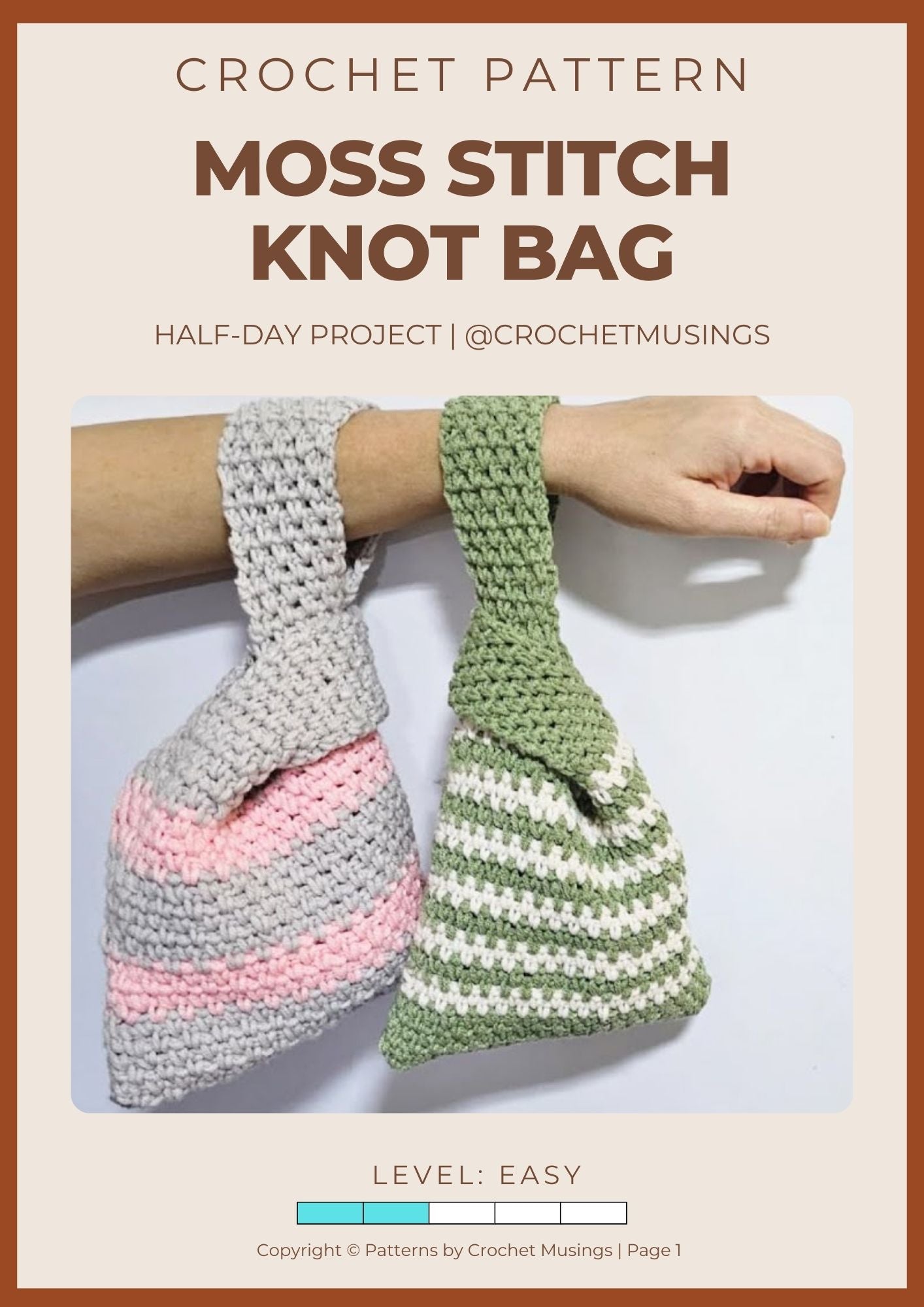 PDF - Moss Stitch Knot Bag (Low-Sew) Crochet Pattern