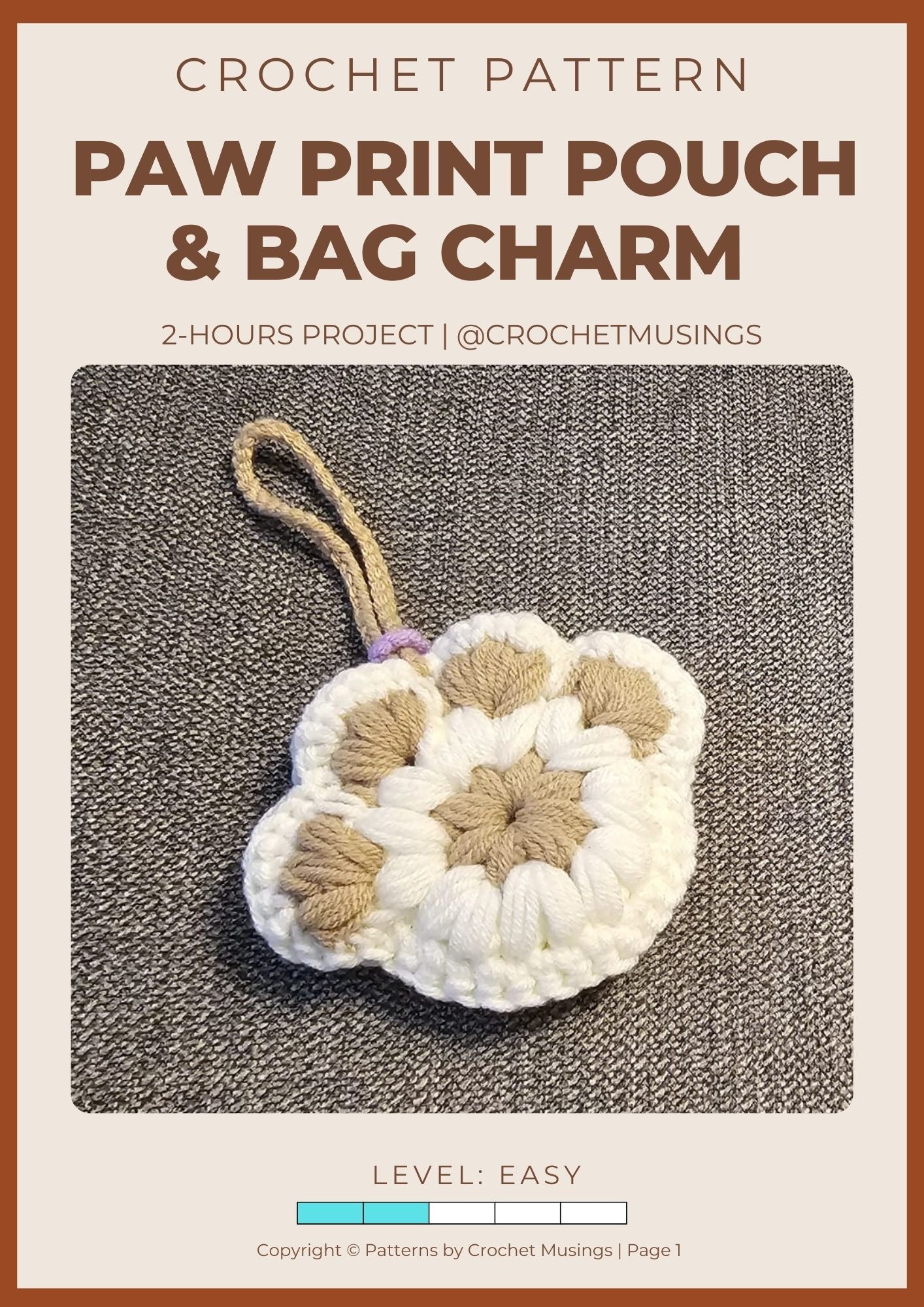 PDF - Paw Print Pouch & Bag Charm (No-Sew) Crochet Pattern