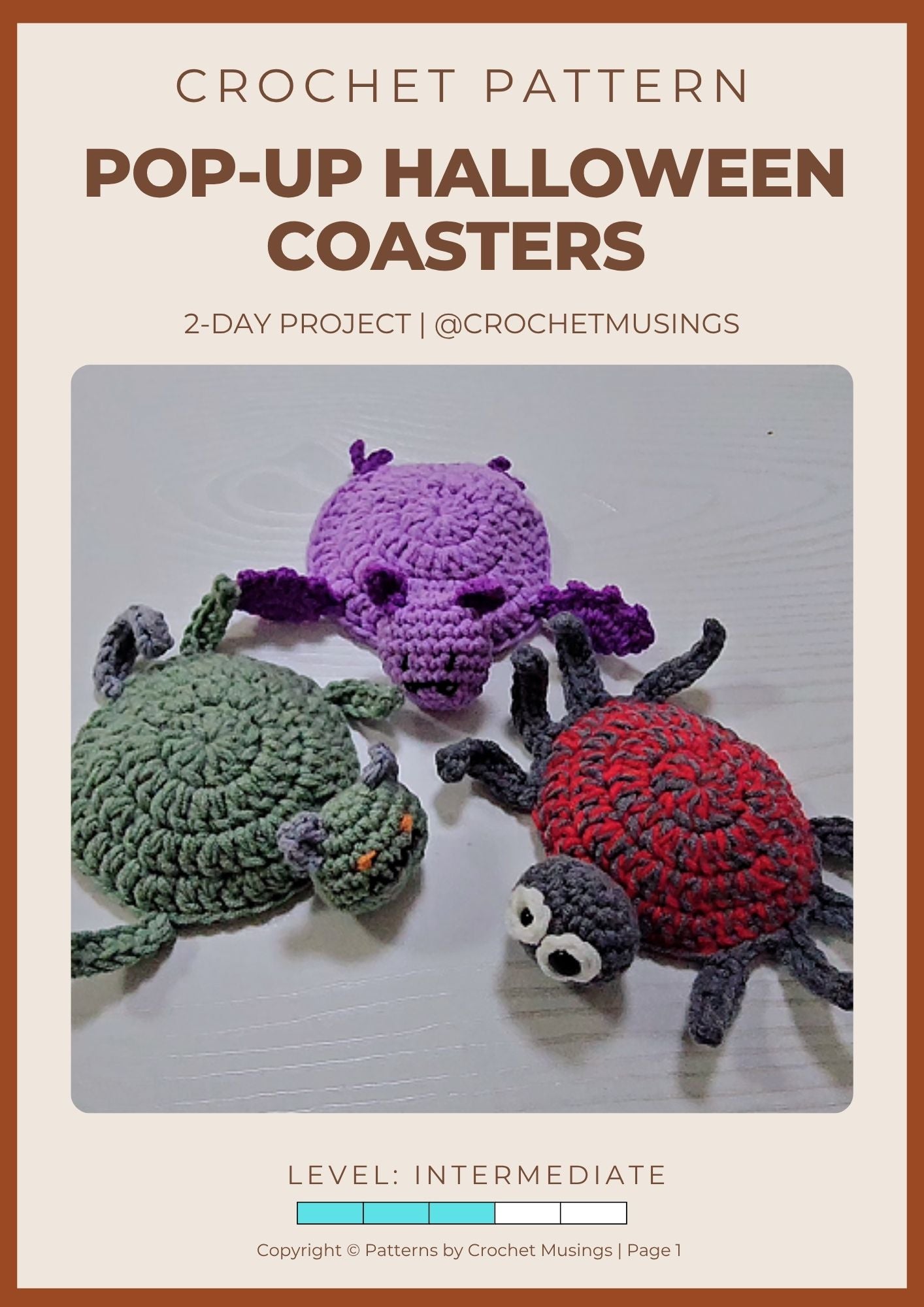PDF - 3-in-1  Pop-Up Halloween Coasters Crochet Pattern
