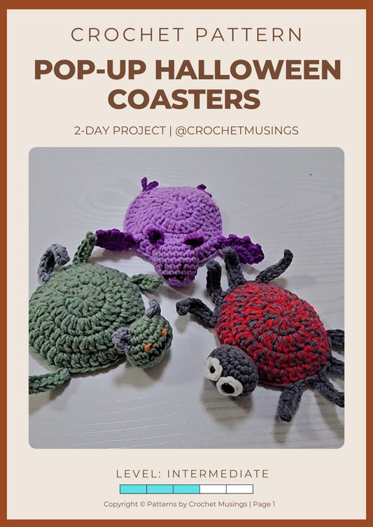 PDF - 3-in-1  Pop-Up Halloween Coasters Crochet Pattern.