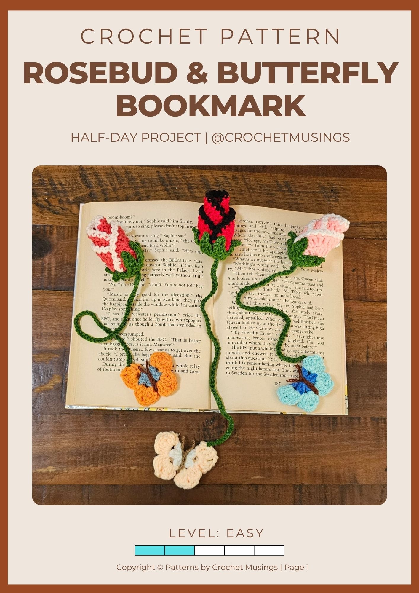 PDF - Rosebud & Butterfly Bookmark Crochet Pattern