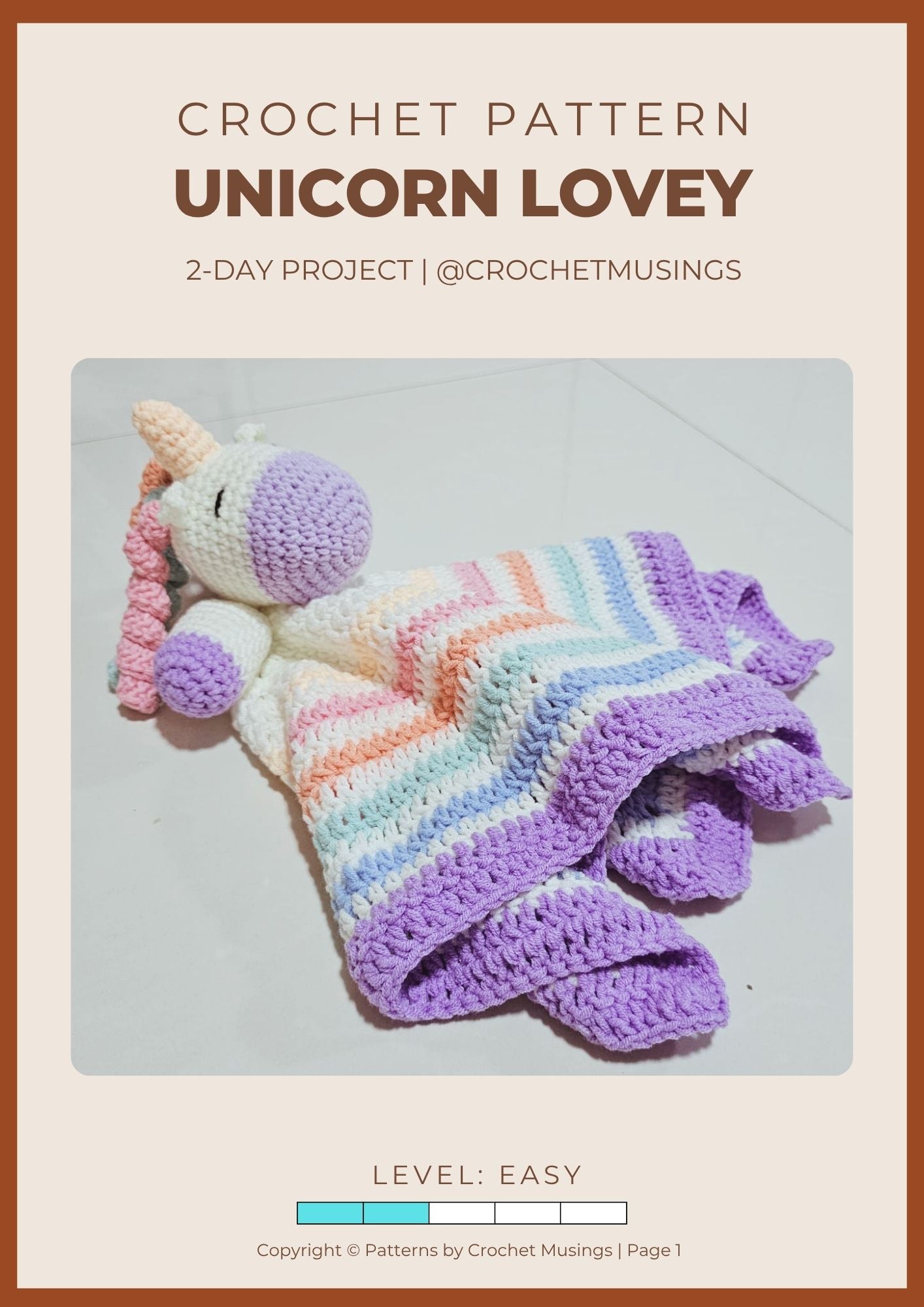 PDF - Unicorn Lovey Baby Blanket Crochet Pattern