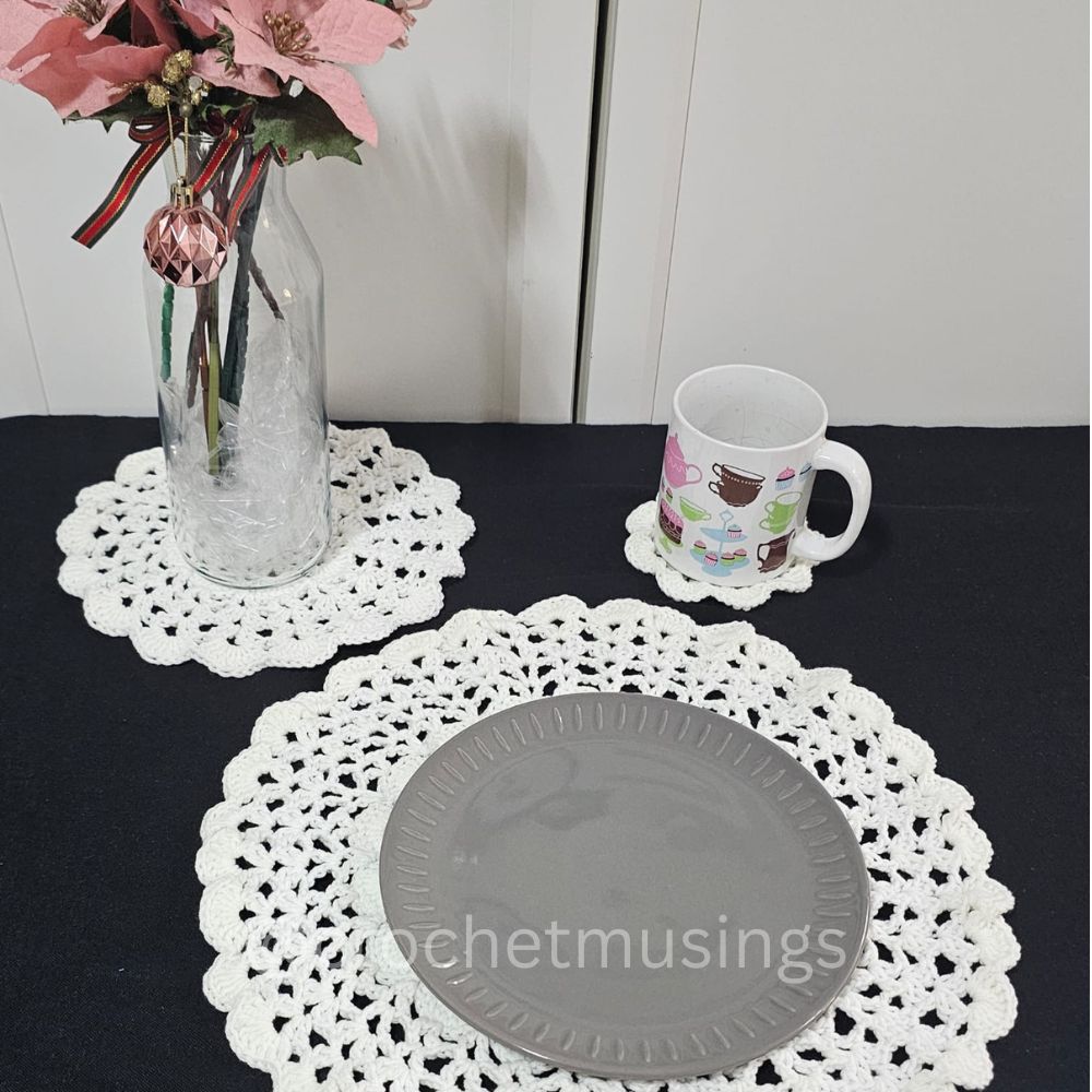 PDF - 3-In-1 Lacy Placemat And Coaster Set Crochet Pattern