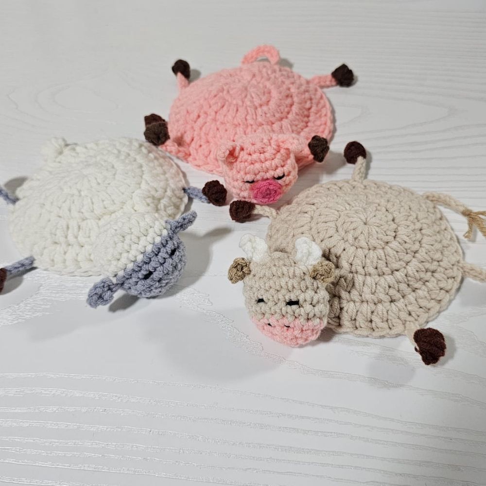 PDF - 3-in-1 Pop-Up Farm Animal Coasters Crochet Pattern