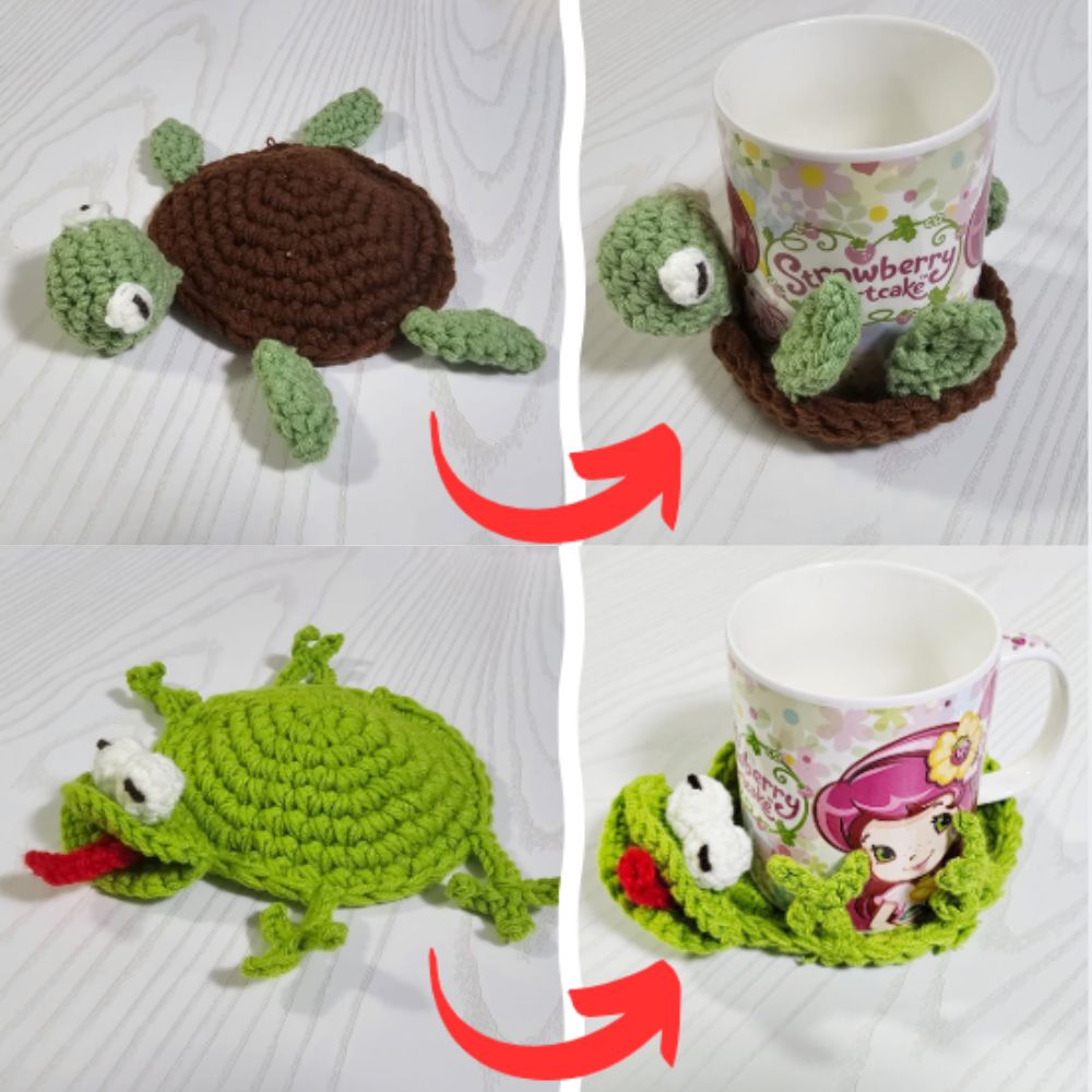 PDF - 3-in-1  Pop-Up Animal Coasters Crochet Pattern