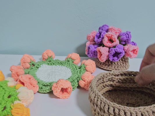 PDF - Flower Bouquet Coaster (No Sew) Crochet Pattern