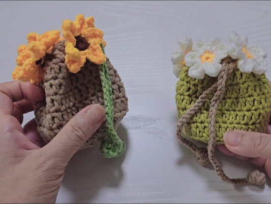 PDF - Flower Bouquet Drawstring Pouch Crochet Pattern.