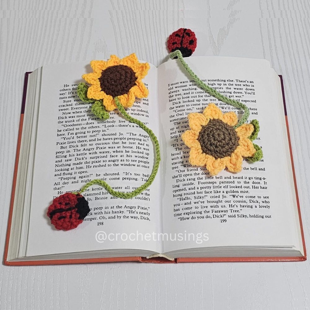 PDF - Sunflower & Ladybug Bookmark Crochet Pattern