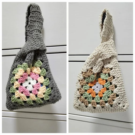 Floral granny-square crochet bags